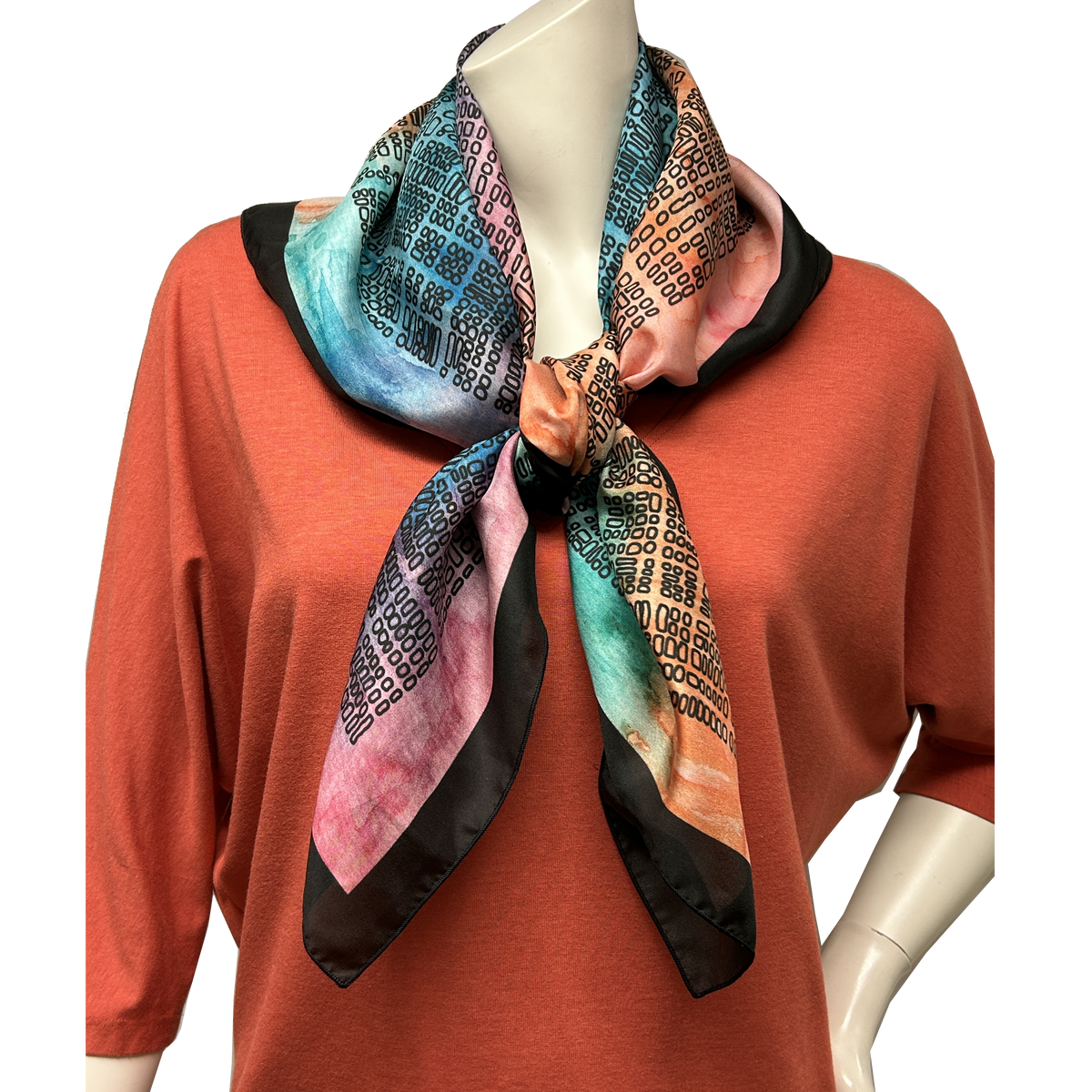 Silk Square Scarf – Watercolour Rainbow & Pebbles