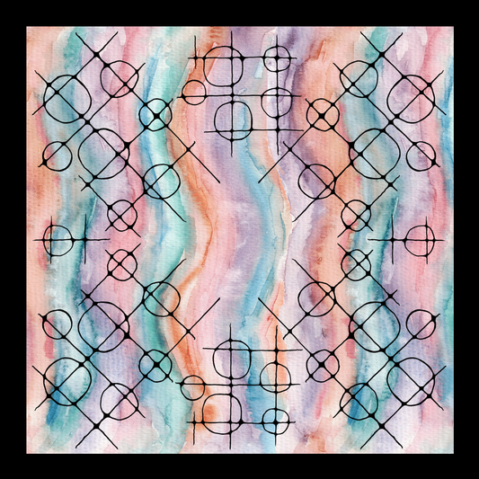 Silk Scarf Square - Water Colour Bubble and Lines