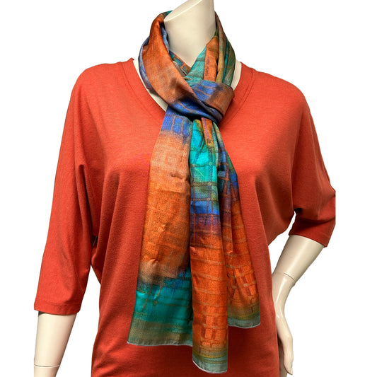 Silk Scarf - Water Colour Crosshatch