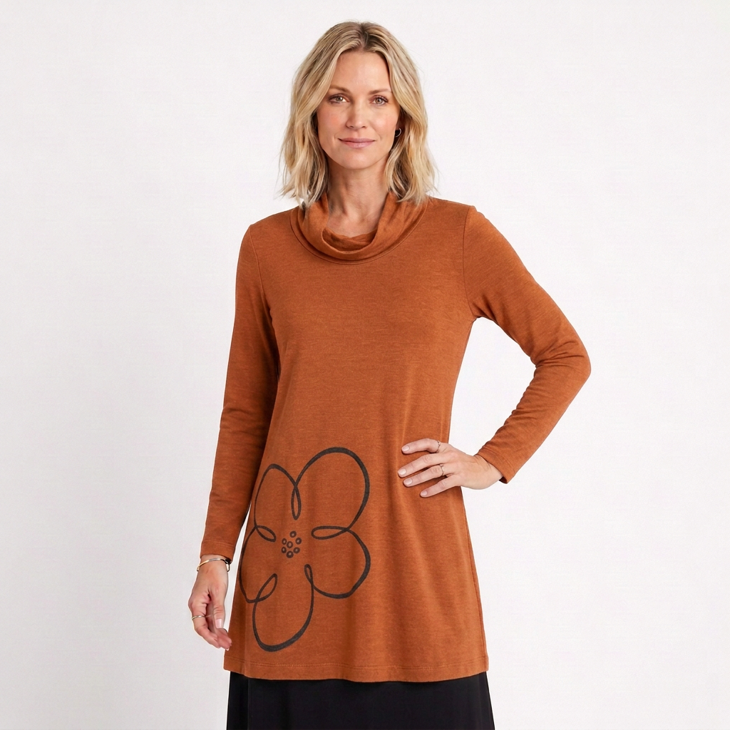 TOC Jersey Turtle Cowl Tunic with Print