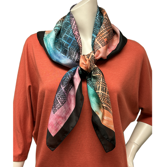 Silk Scarf Square - Water Colour Rainbow with Pebbles