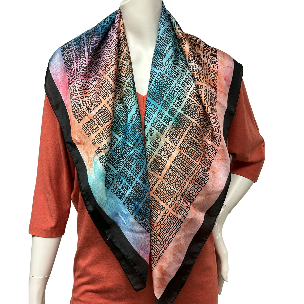 Silk Scarf Square - Water Colour Rainbow with Pebbles