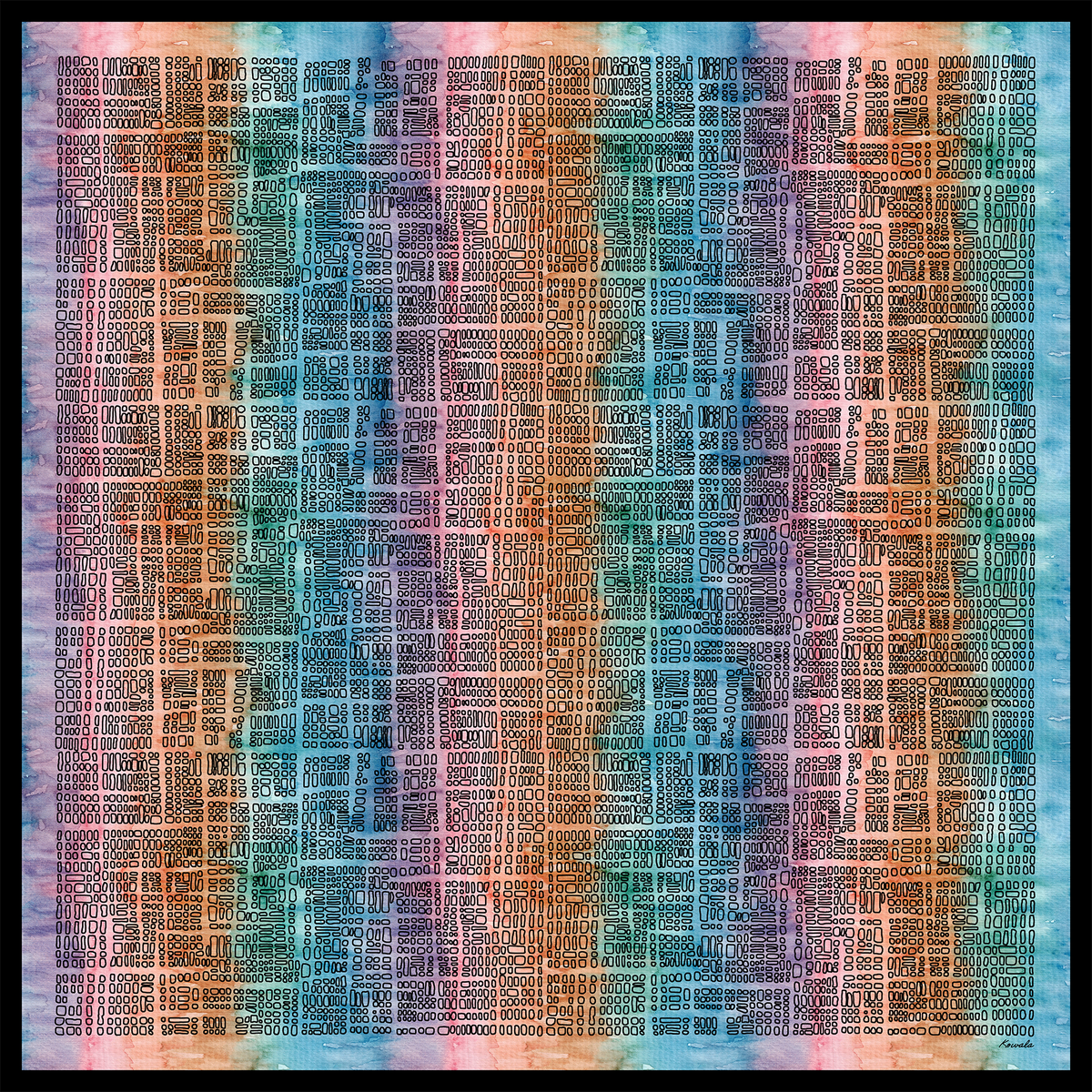 Silk Scarf Square - Water Colour Rainbow with Pebbles