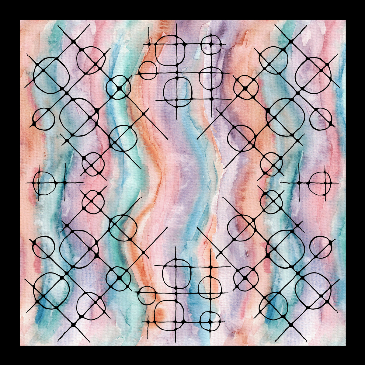 Silk Scarf Square - Water Colour Bubble and Lines