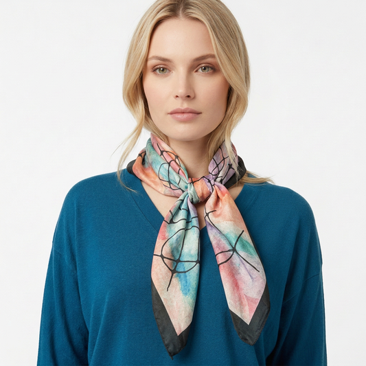 Silk Scarf Square - Water Colour Bubble and Lines