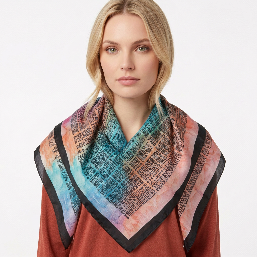 Silk Square Scarf – Watercolour Rainbow & Pebbles
