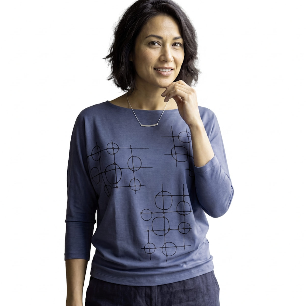 OCOBA Solid Dolman Top w Print