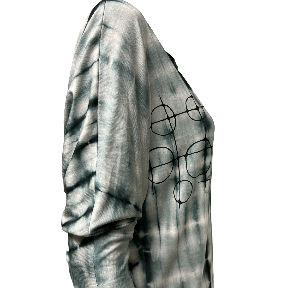 Bamboo Shibori Print Dolman Tunic Top with overprint