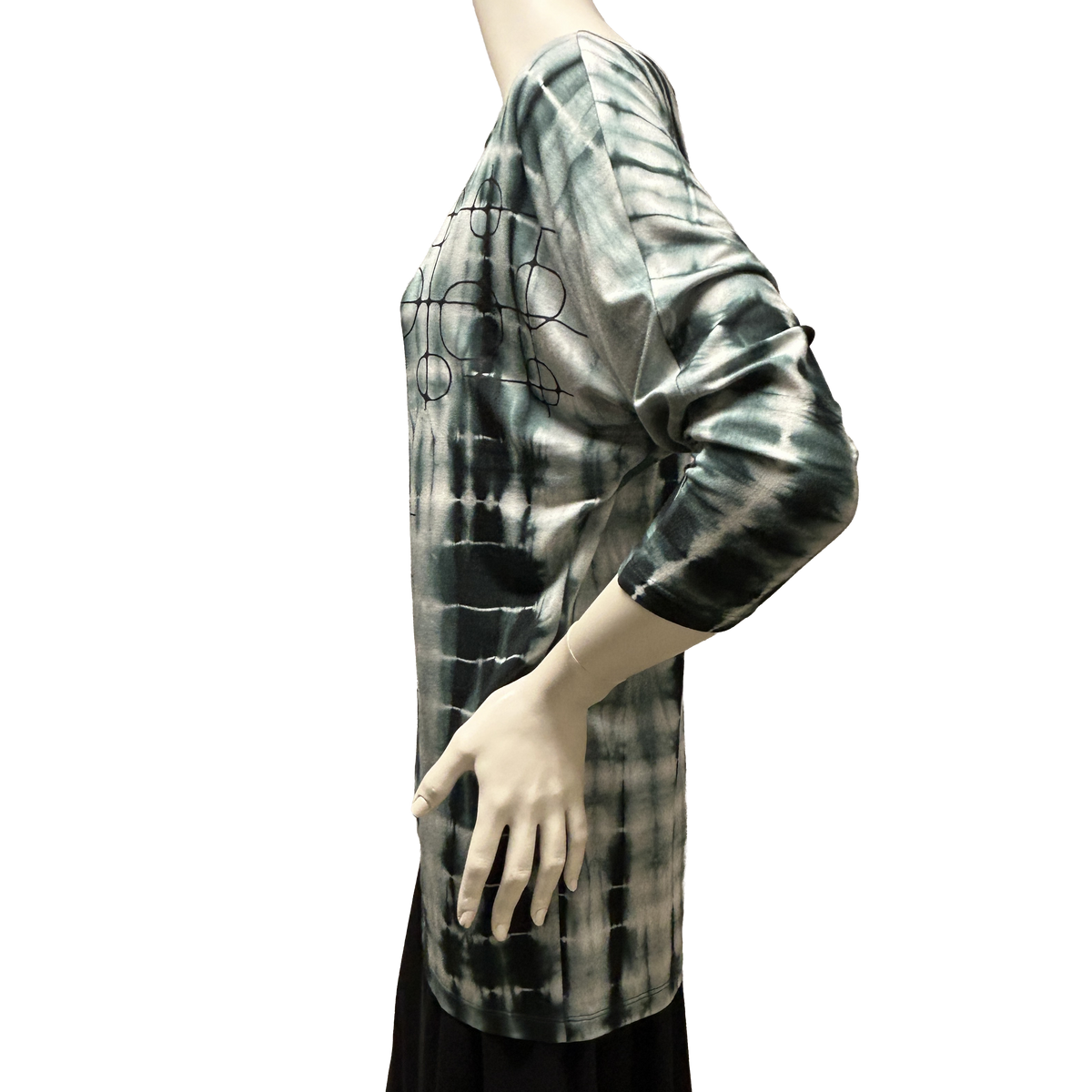 Bamboo Shibori Print Dolman Tunic Top with overprint