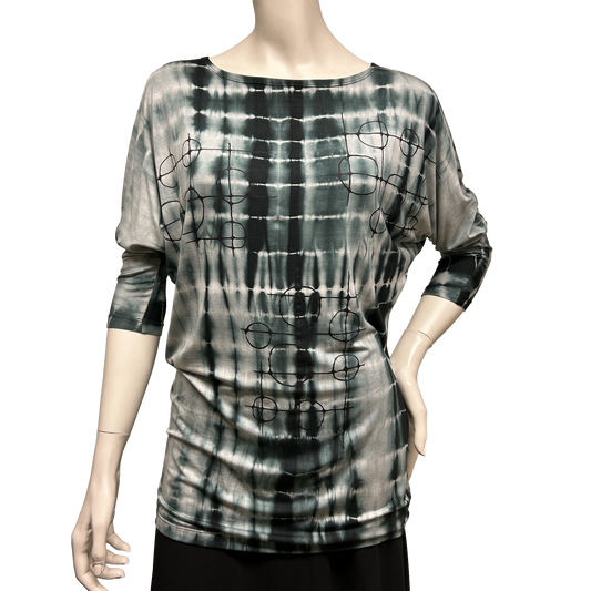 Bamboo Shibori Print Dolman Tunic Top with overprint